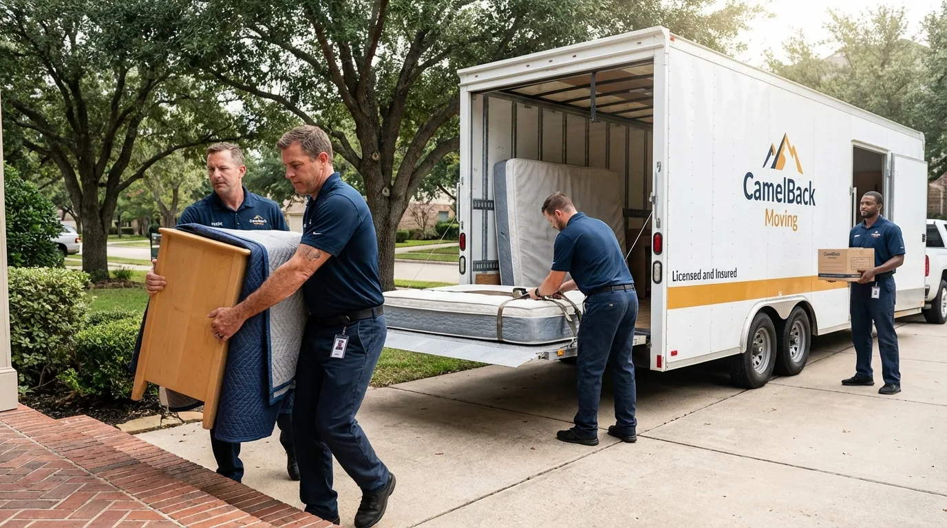 Crew loading residential truck for cross-state move from Quinebaug, CT