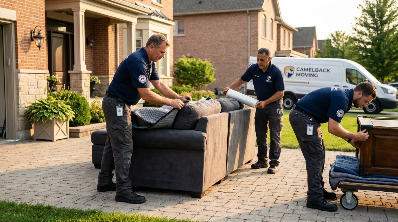 Large estate moving crew wrapping furniture in Quinebaug, CT